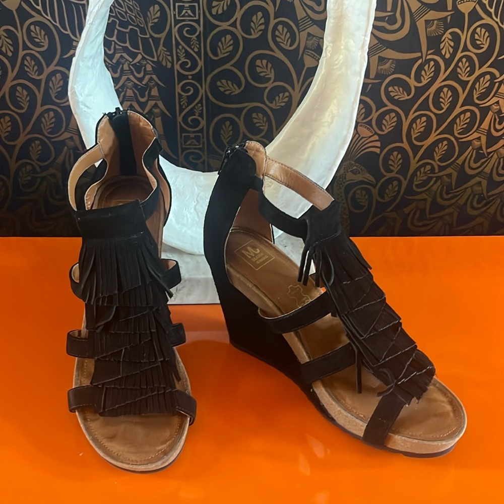 Black Suede Fringed Wedges